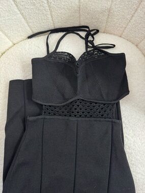 Express Black Halter Neck Crochet Dress in Size XS